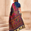 Radiant Navy Blue Nylon Dola Pashmina Saree With Luminous Blouse Piece