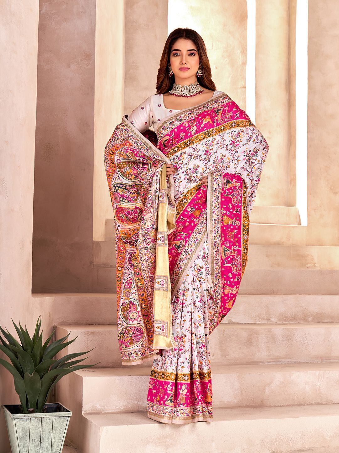 Incredible Off White Nylon Dola Pashmina Saree With Classic Blouse Piece