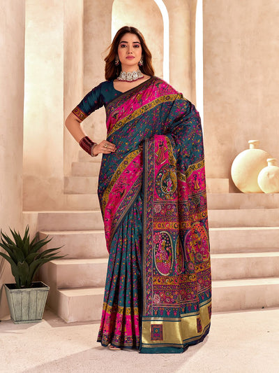 Refreshing Rama Nylon Dola Pashmina Saree With Scrumptious Blouse Piece