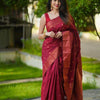 Mellifluous Maroon Soft Silk Saree With Elision Blouse Piece