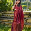 Mellifluous Maroon Soft Silk Saree With Elision Blouse Piece