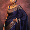 Gossamer Navy Blue Soft Silk Saree With Nemesis Blouse Piece