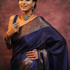 Gossamer Navy Blue Soft Silk Saree With Nemesis Blouse Piece