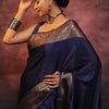 Gossamer Navy Blue Soft Silk Saree With Nemesis Blouse Piece