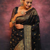 Sophisticated Black Soft Silk Saree With Twirling Blouse Piece