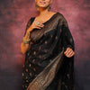 Sophisticated Black Soft Silk Saree With Twirling Blouse Piece