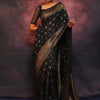 Sophisticated Black Soft Silk Saree With Twirling Blouse Piece