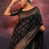 Sophisticated Black Soft Silk Saree With Twirling Blouse Piece