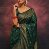 Adorning Dark Green Soft Silk Saree With Prominent Blouse Piece