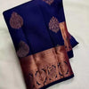 Diaphanous Navy Blue Soft Silk Saree With Confounding Blouse Piece