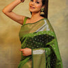 Impressive Mehndi Soft Silk Saree With Energetic Blouse Piece