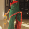 Proficient Green Cotton Silk Saree With Gratifying Blouse Piece