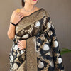 Delightful Black Cotton Silk Saree With Flamboyant Blouse Piece