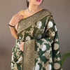Blissful Dark Green Cotton Silk Saree With Adoring Blouse Piece