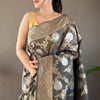 Ideal Grey Cotton Silk Saree With Chatoyant Blouse Piece