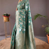Susurrous Sea Green Cotton Silk Saree With Confounding Blouse Piece
