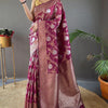 Gratifying Wine Cotton Silk Saree With Denouement Blouse Piece