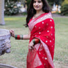 Nebula Red Cotton Silk Saree With Beguiling Blouse Piece