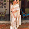 Lustrous Beige Soft Silk Saree With Panache Blouse Piece