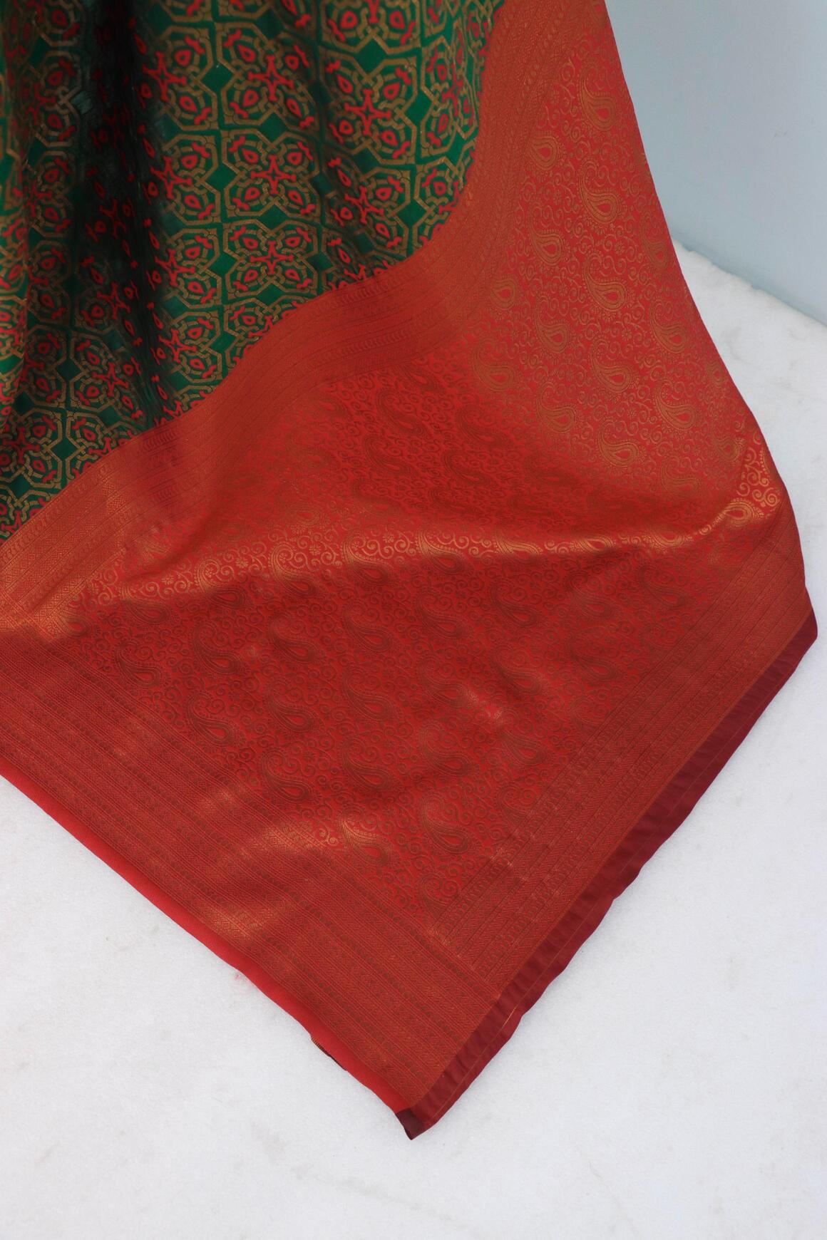 Ravishing Green Soft Banarasi Silk Saree With Blissful Blouse Piece
