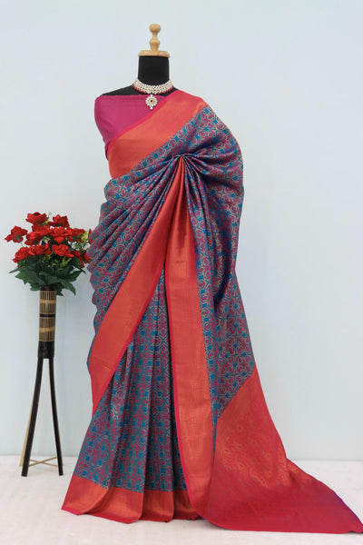 Forbearance Navy Blue Soft Banarasi Silk Saree With Comely Blouse Piece