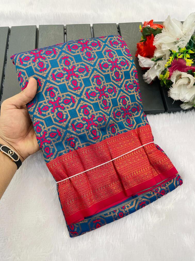 Forbearance Navy Blue Soft Banarasi Silk Saree With Comely Blouse Piece