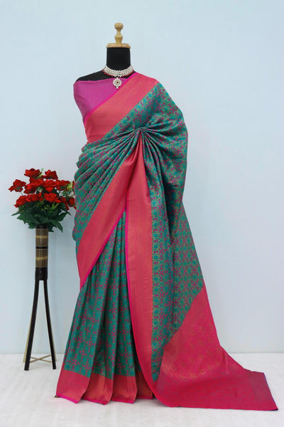 Ailurophile Rama Soft Banarasi Silk Saree With Dissemble Blouse Piece