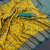 Imbrication Yellow Soft Banarasi Silk Saree With Propinquity Blouse Piece