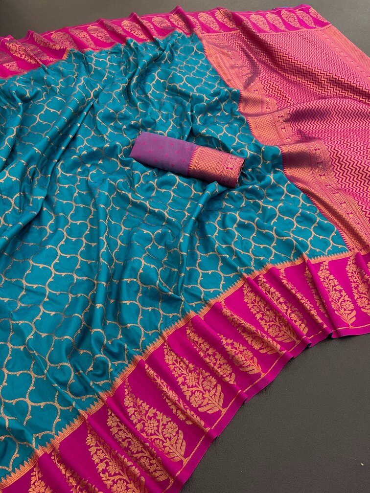 Elision Rama Soft Banarasi Silk Saree With Lagniappe Blouse Piece