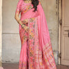 Elision Baby Pink Pashmina Saree With Demure Blouse Piece