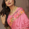 Elision Baby Pink Pashmina Saree With Demure Blouse Piece