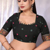 Entrancing Black Pashmina Saree With Winsome Blouse Piece