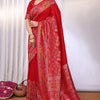 Dazzling Red Pashmina Saree With Fugacious Blouse Piece