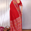 Dazzling Red Pashmina Saree With Fugacious Blouse Piece