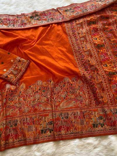 Diaphanous Orange Pashmina Saree With Lagniappe Blouse Piece