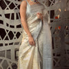 Bollywood Style Silver Soft Tissue Silk Saree With Winsome Blouse Piece