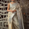 Bollywood Style Silver Soft Tissue Silk Saree With Winsome Blouse Piece