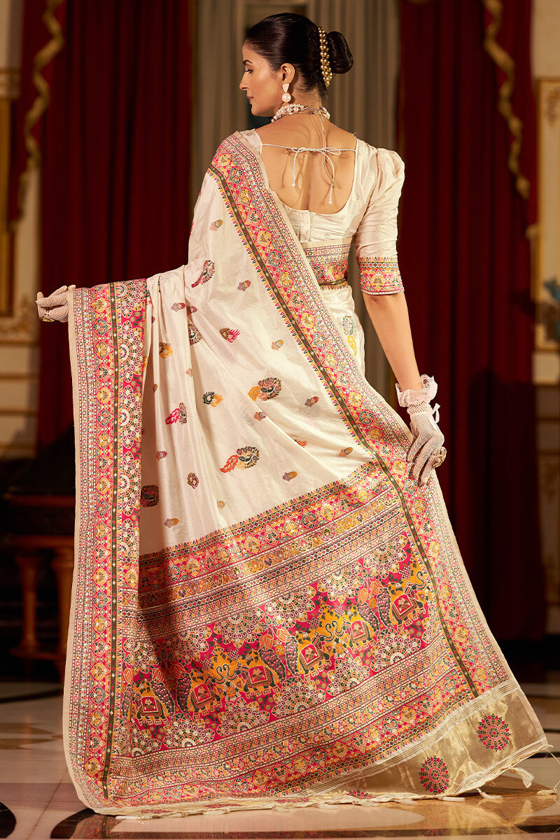 Petrichor Beige Pashmina Saree With Outstanding Blouse Piece