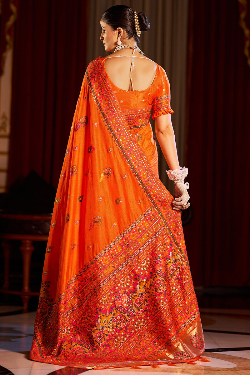 Fragrant Orange Pashmina Saree With Wonderful Blouse Piece