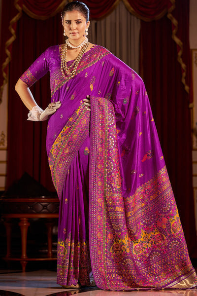 Felicitous Purple Pashmina Saree With Ephemeral Blouse Piece