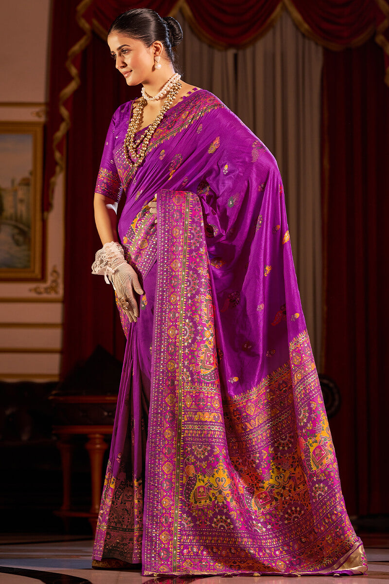Felicitous Purple Pashmina Saree With Ephemeral Blouse Piece
