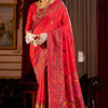 Piquant Red Pashmina Saree With Bucolic Blouse Piece