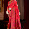 Piquant Red Pashmina Saree With Bucolic Blouse Piece