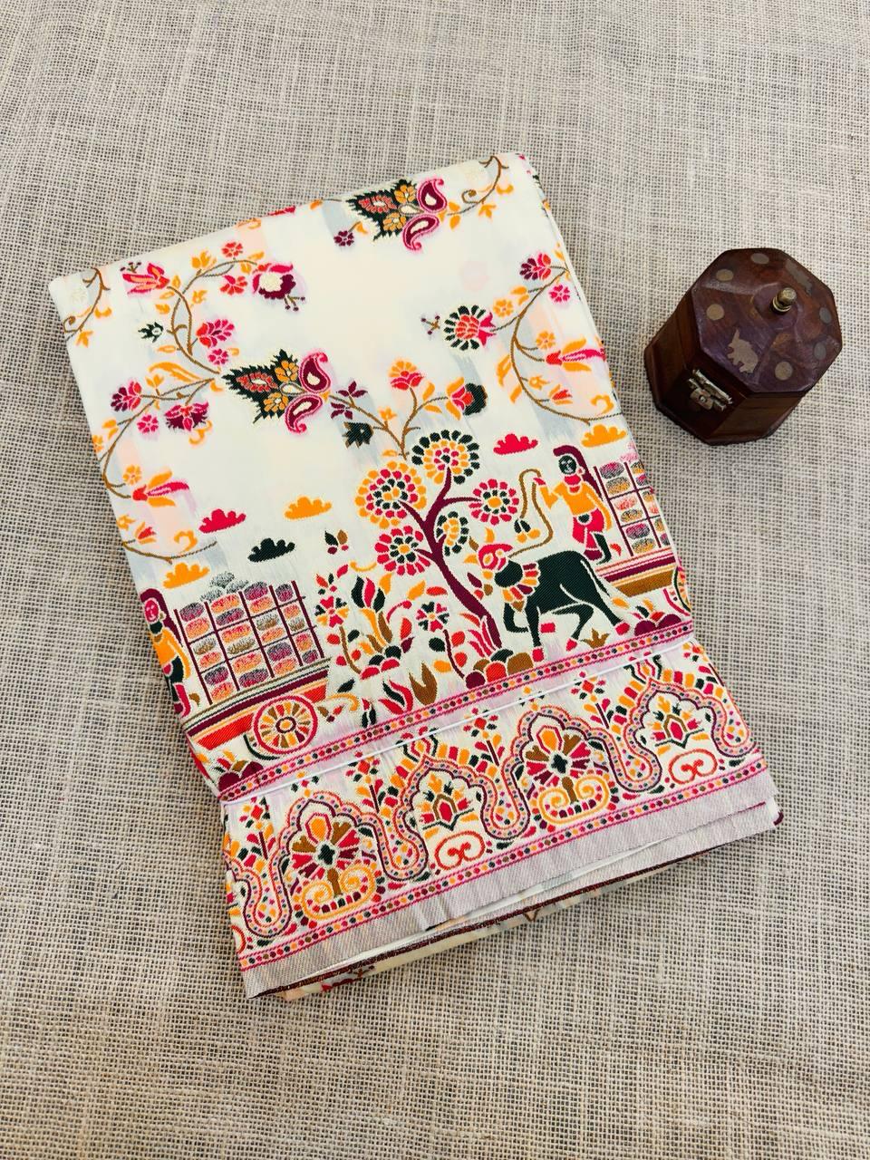 Desuetude Beige Pashmina Saree With Inspiring Blouse Piece