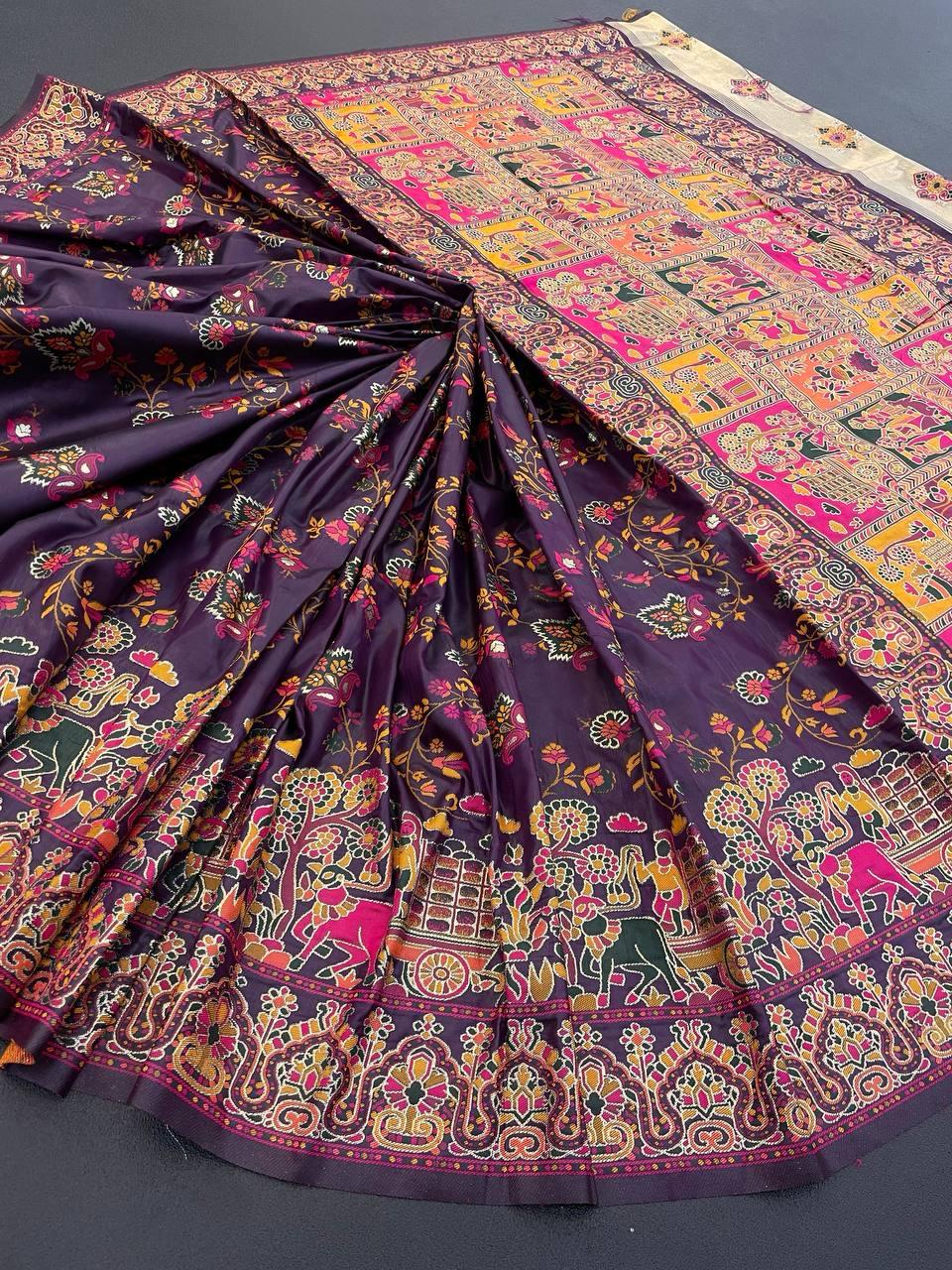 Proficient Purple Pashmina Saree With Sensational Blouse Piece