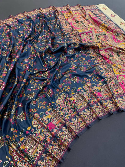 Exceptional Rama Pashmina Saree With Ravishing Blouse Piece