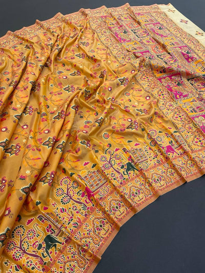 Hypnotic Yellow Pashmina Saree With Preferable Blouse Piece