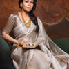 Bollywood Style Silver Soft Tissue Silk Saree With Resonant Blouse Piece