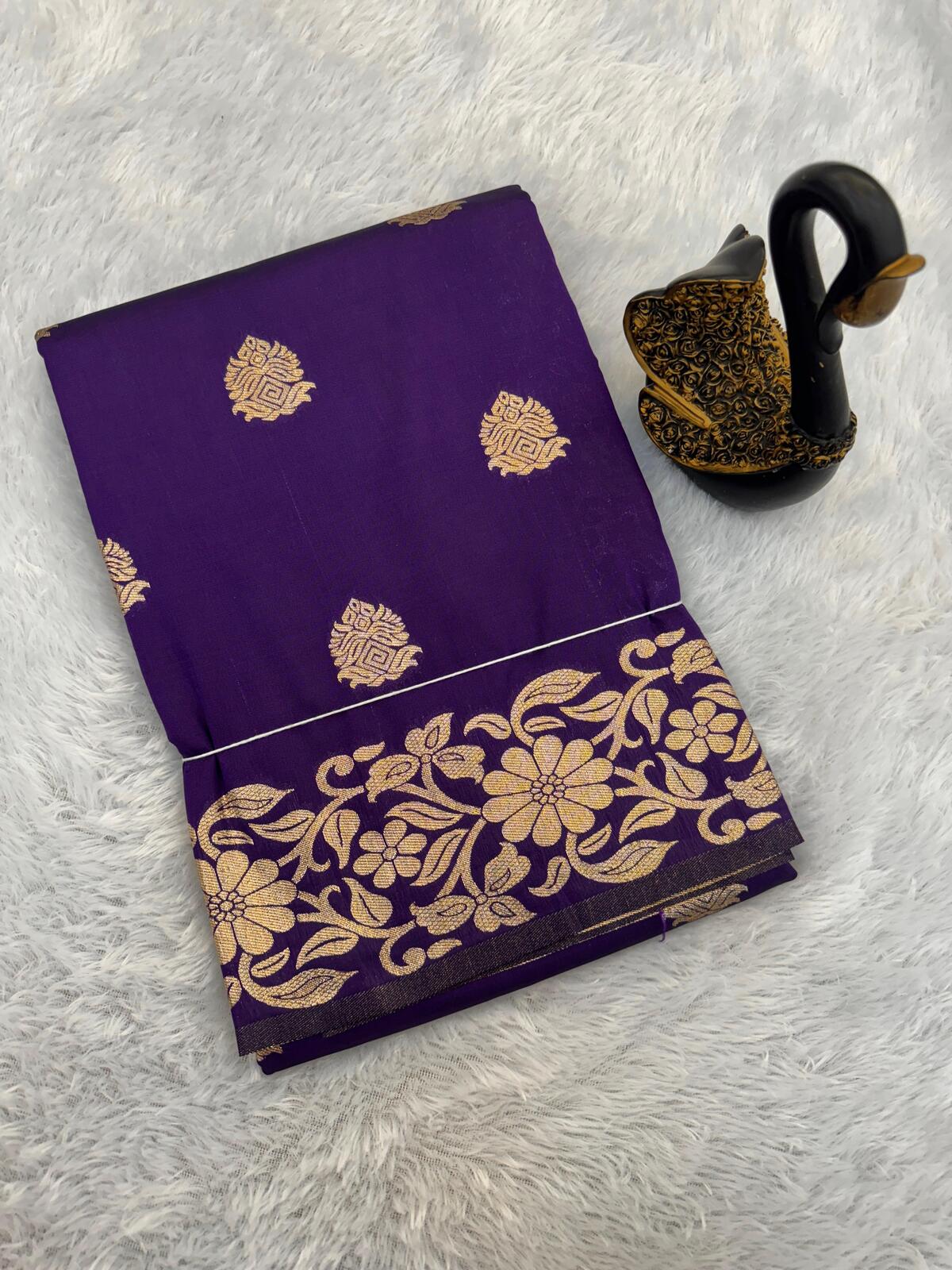 Gratifying Purple Soft Banarasi Silk Saree With Traditional Blouse Piece