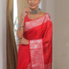 Verdant Red Soft Silk Saree With Mellifluous Blouse Piece